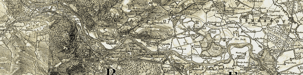 Old map of Caputh in 1907-1908