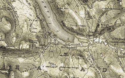 Old map of Beinnean Dearga in 1908-1909