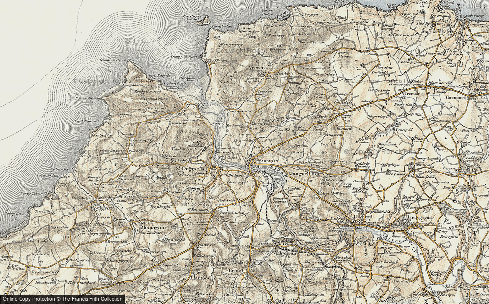 Old Map of Cardigan, 1901 in 1901