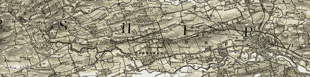 Old map of Careston in 1907-1908