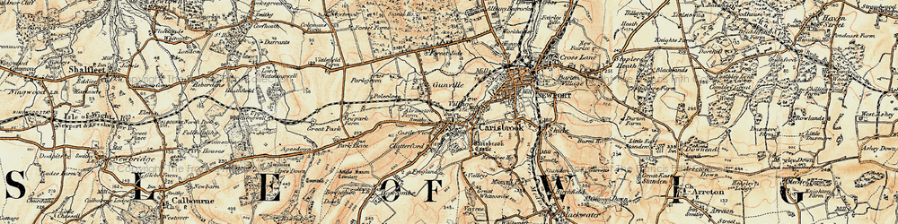 Old map of Carisbrooke in 1899-1909