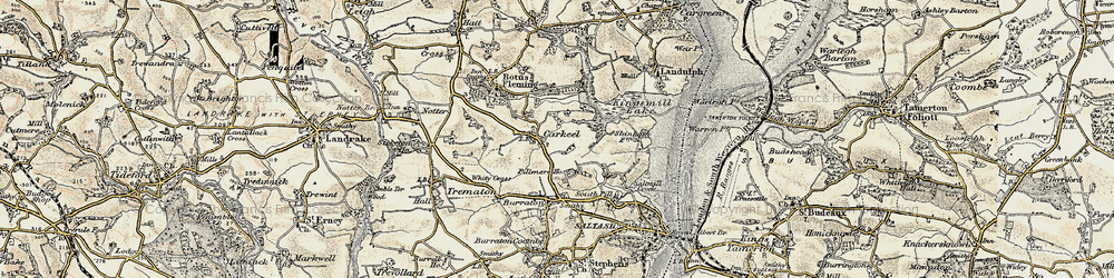 Old map of Carkeel in 1899-1900