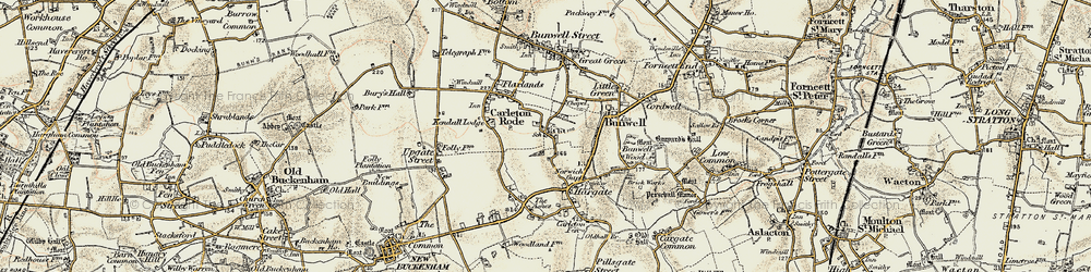 Old map of Carleton Rode in 1901-1902
