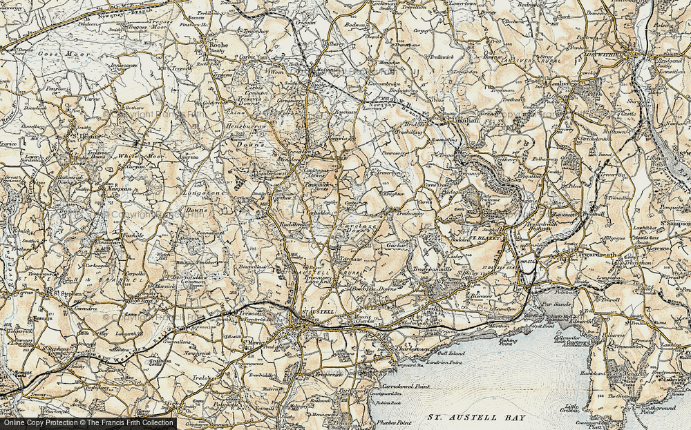 Old Map of Historic Map covering Carbis Moor in 1900