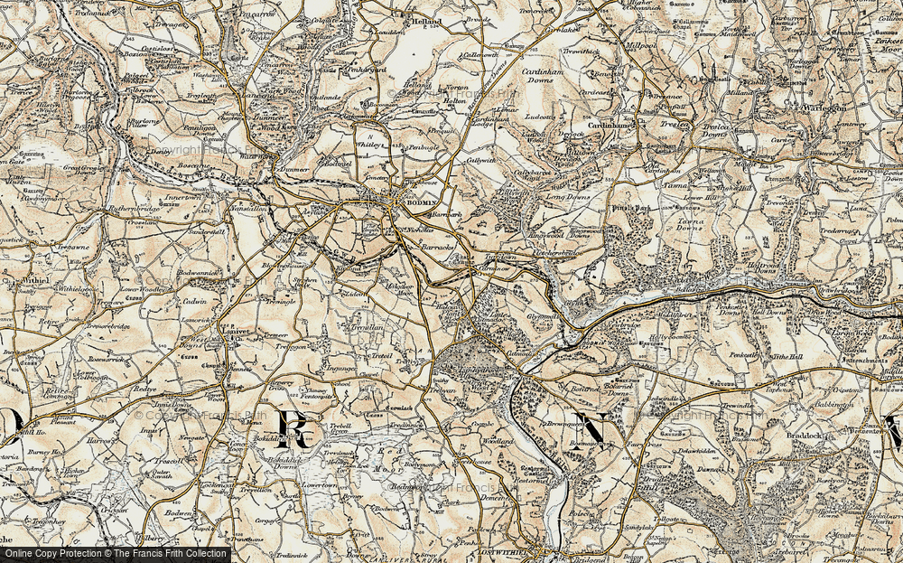 Old Map of Historic Map covering Bodmin & Wenford Rly in 1900