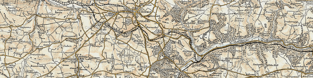 Old map of Bodmin & Wenford Rly in 1900