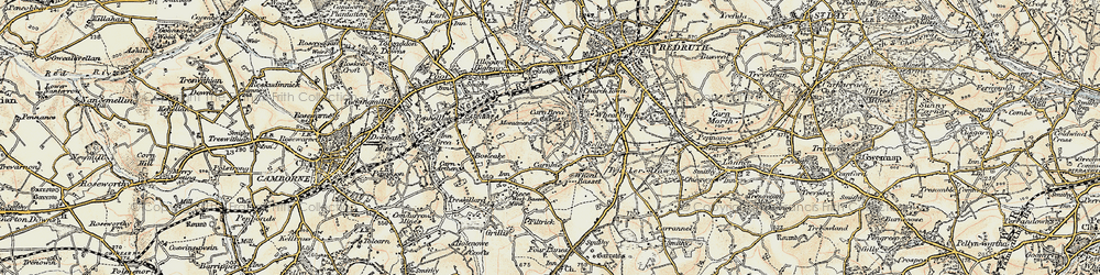 Old map of Carn Brea in 1900