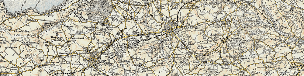 Old map of Carn Brea Village in 1900