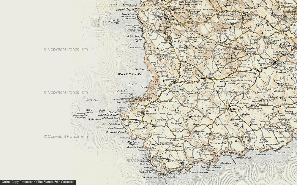 Old Map of Historic Map covering Whitesand Bay in 1900