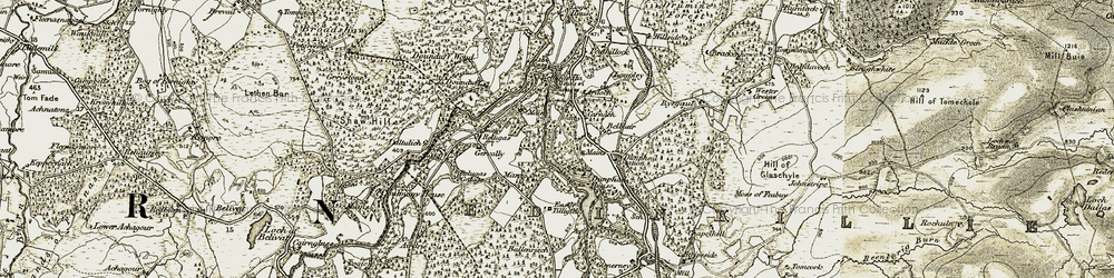 Old map of Tilliglens in 1910-1911