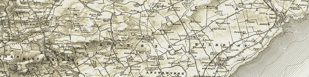 Old map of Carnbee in 1906-1908