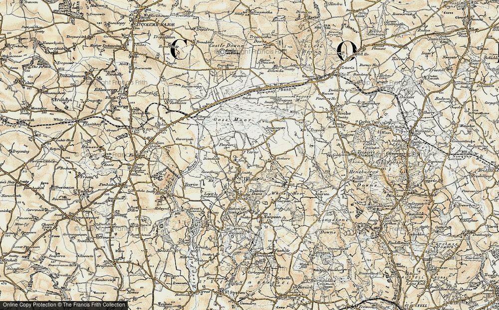 Old Map of Historic Map covering Goss Moor in 1900