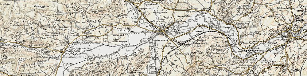 Old map of Afon Carno in 1902-1903