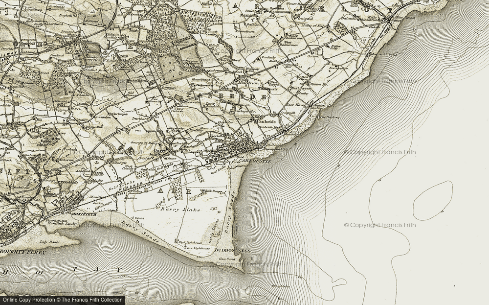 Old Map of Carnoustie, 1907-1908 in 1907-1908