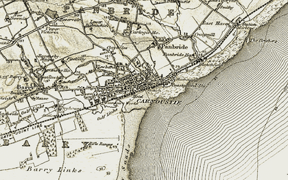 Old map of Carnoustie in 1907-1908