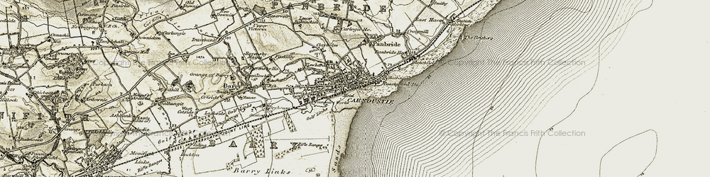 Old map of Carnoustie in 1907-1908