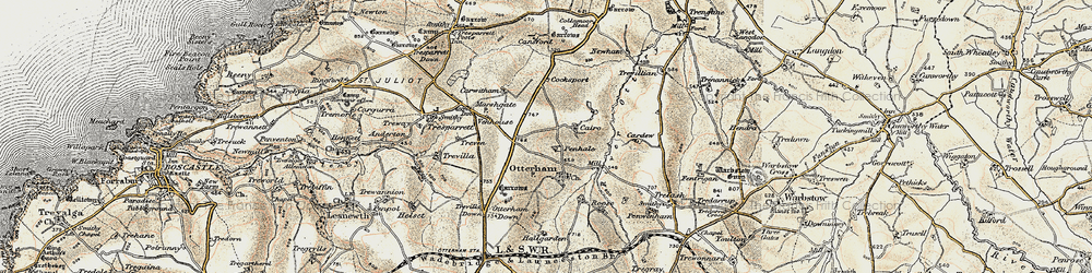 Old map of Caroe in 1900