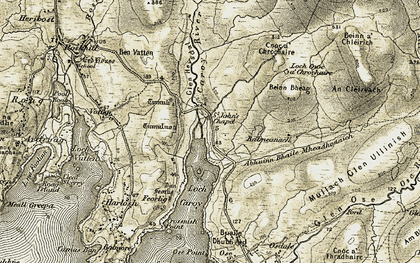 Old map of Abhainn Bhaile Mheadhonaich in 1908-1909