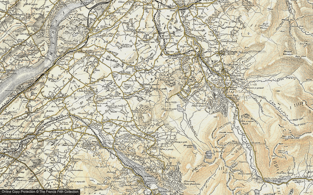 Old Map of Historic Map covering Moel Rhiwen in 1903-1910