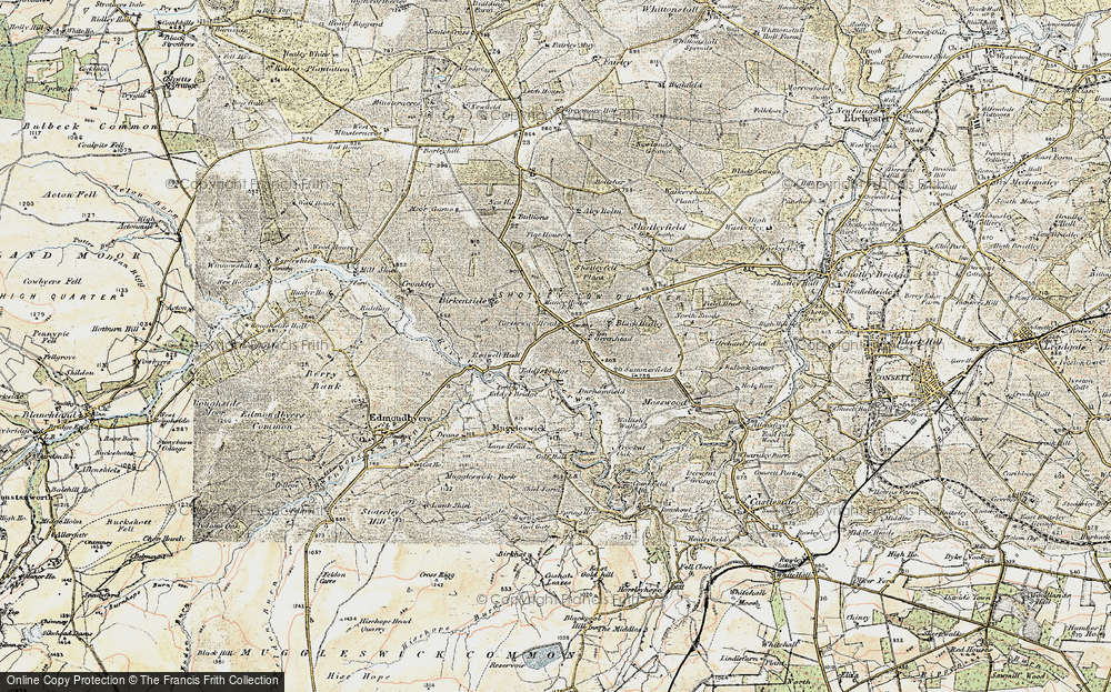 Old Map of Historic Map covering Black Hedley in 1901-1904