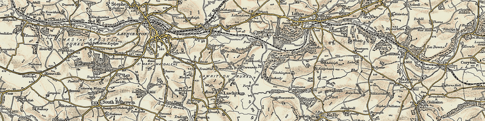 Old map of Wishworthy in 1899-1900
