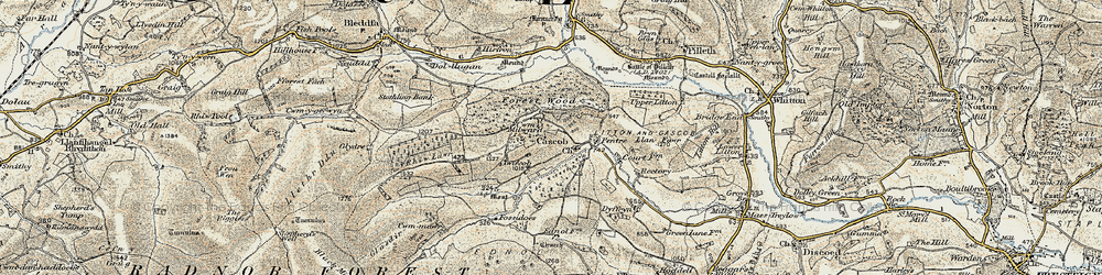 Old map of Cascob in 1901-1903