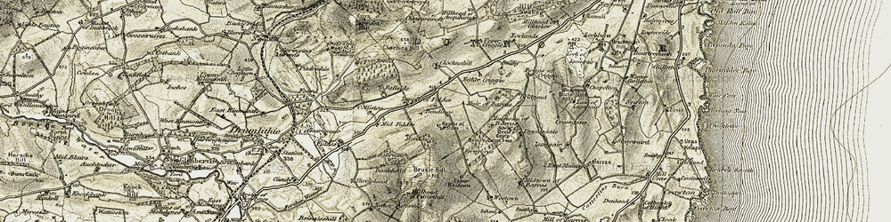 Old map of Bruxie Hill in 1908-1909