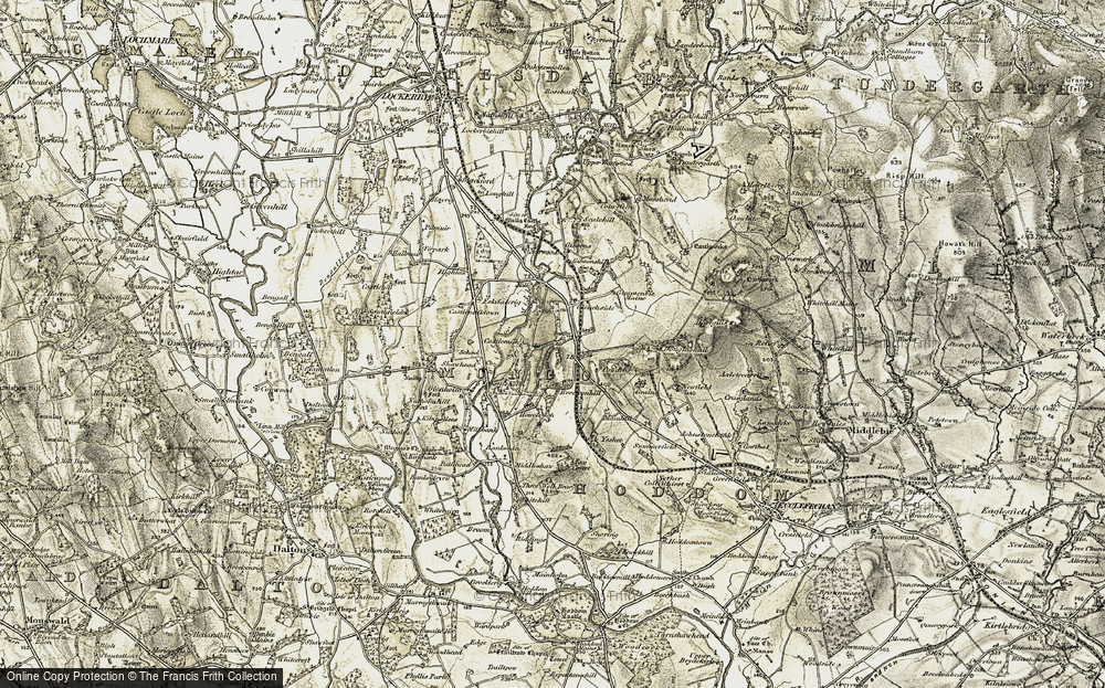 Old Map of Historic Map covering Burnswark Hill in 1901-1904