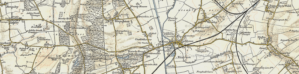 Old map of Castlethorpe in 1903-1908