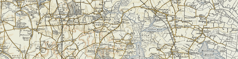 Old map of Cat's Common in 1901-1902