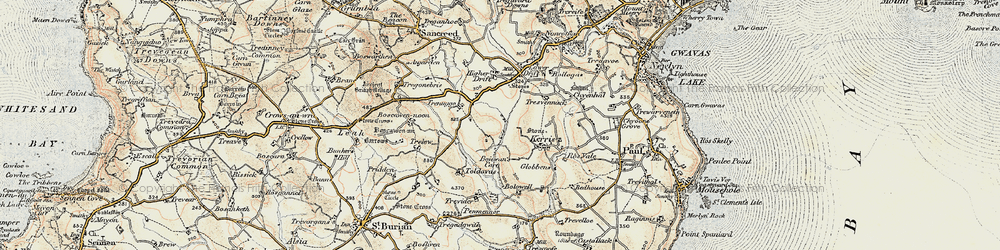 Old map of Bojewans Carn in 1900
