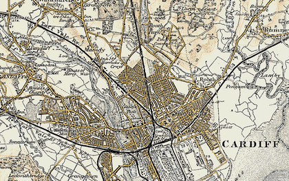 Old map of Cathays in 1899-1900