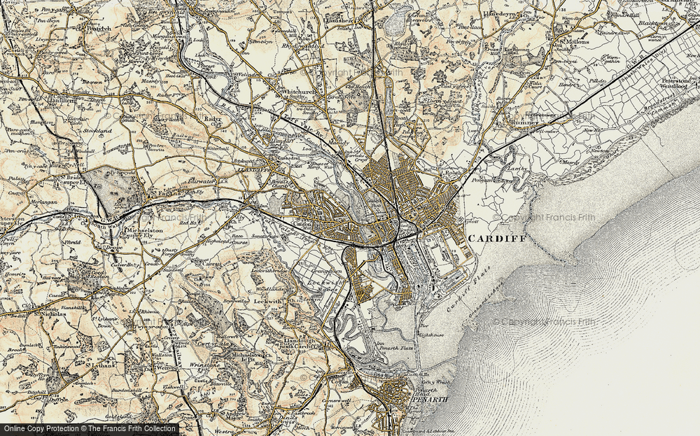 Old Ordnance Survey Maps Cardiff  South Grangetown & Butetown 1915 Godfrey Edit 