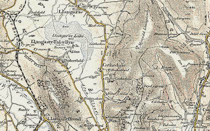 Old map of Cathedine in 1899-1901