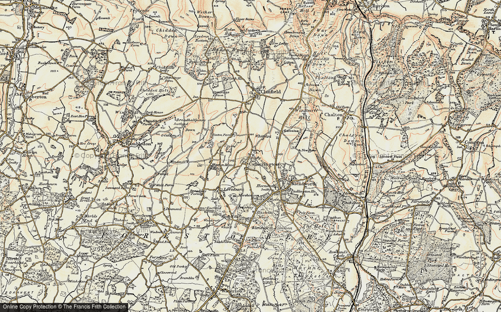Old Map of Historic Map covering Broadhalfpenny Down in 1897-1900
