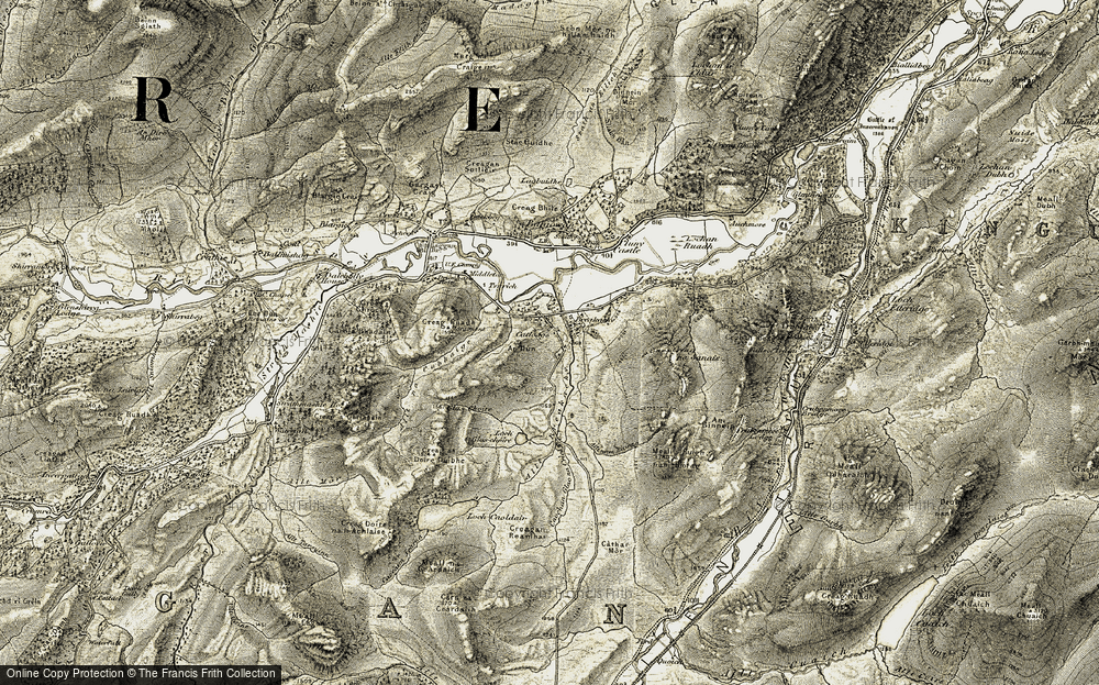 Old Map of Historic Map covering Allt Breakachy in 1908