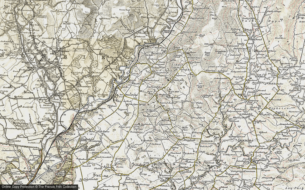 Old Map of Historic Map covering Beyond The Moss in 1901-1904