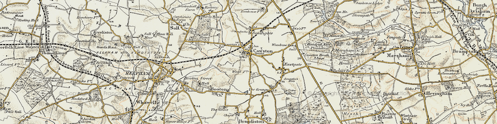 Old map of Cawston in 1901-1902