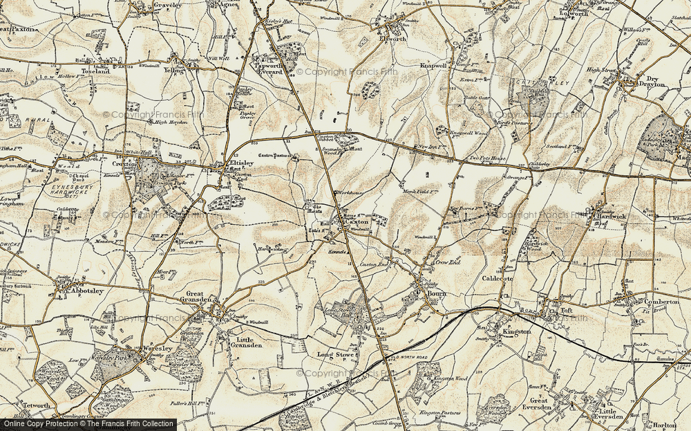 Old Map of Historic Map covering Bourn Windmill in 1899-1901