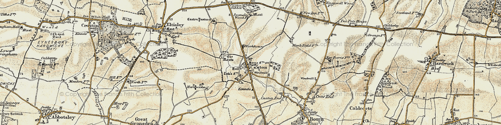 Old map of Bourn Windmill in 1899-1901