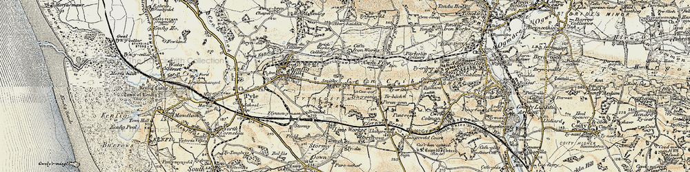 Old map of Cefn Cribwr in 1900-1901
