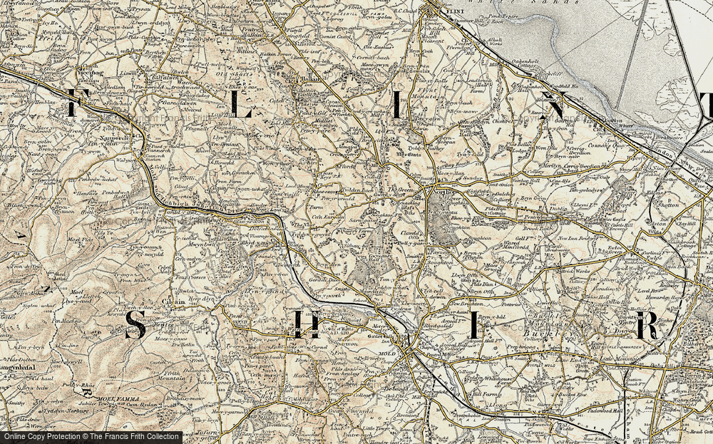 Old Map of Historic Map covering Gwysaney Hall in 1902-1903