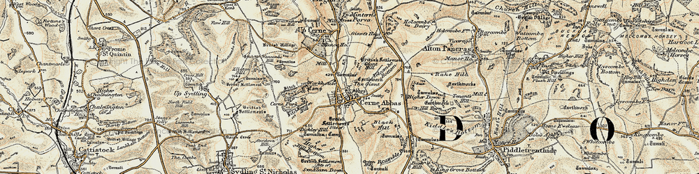 Old map of Cerne Abbas in 1899