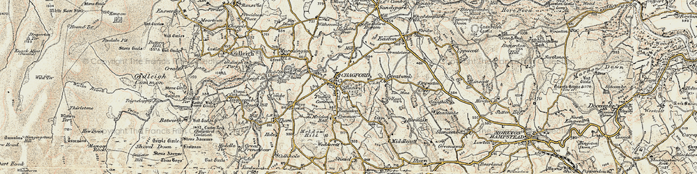 Old map of Chagford in 1899-1900