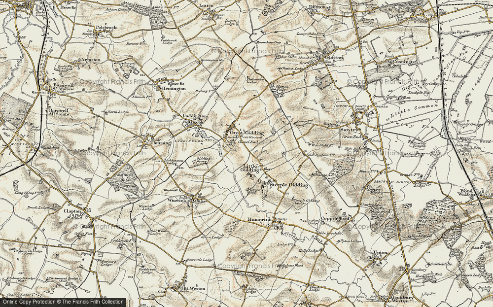 Old Map of Historic Map covering Glatton Folly in 1901