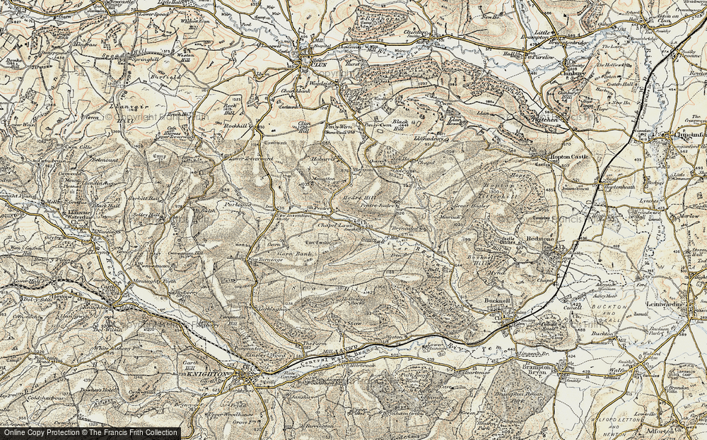 Old Map of Historic Map covering Caer Caradoc in 1901-1903