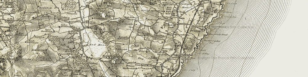 Old map of Burn of Elsick in 1908-1909