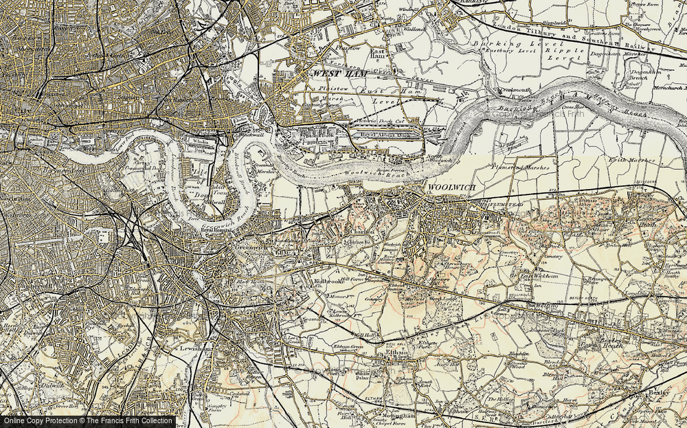Old Map of Historic Map covering Woolwich Common in 1897-1902
