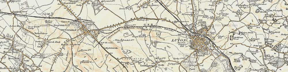 Old map of Chaul End in 1898-1899