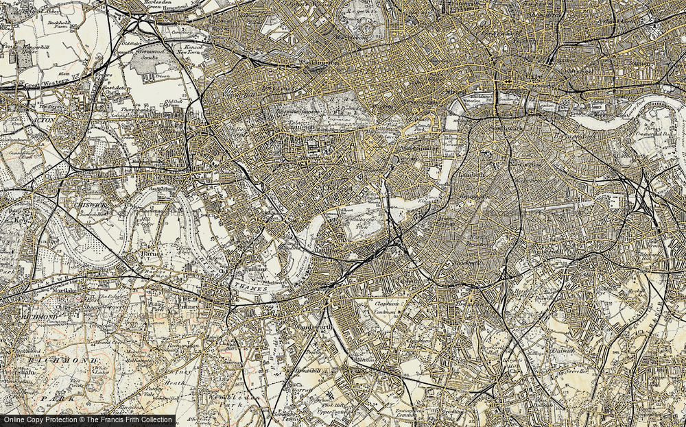 Old Map of Historic Map covering Battersea Park in 1897-1909